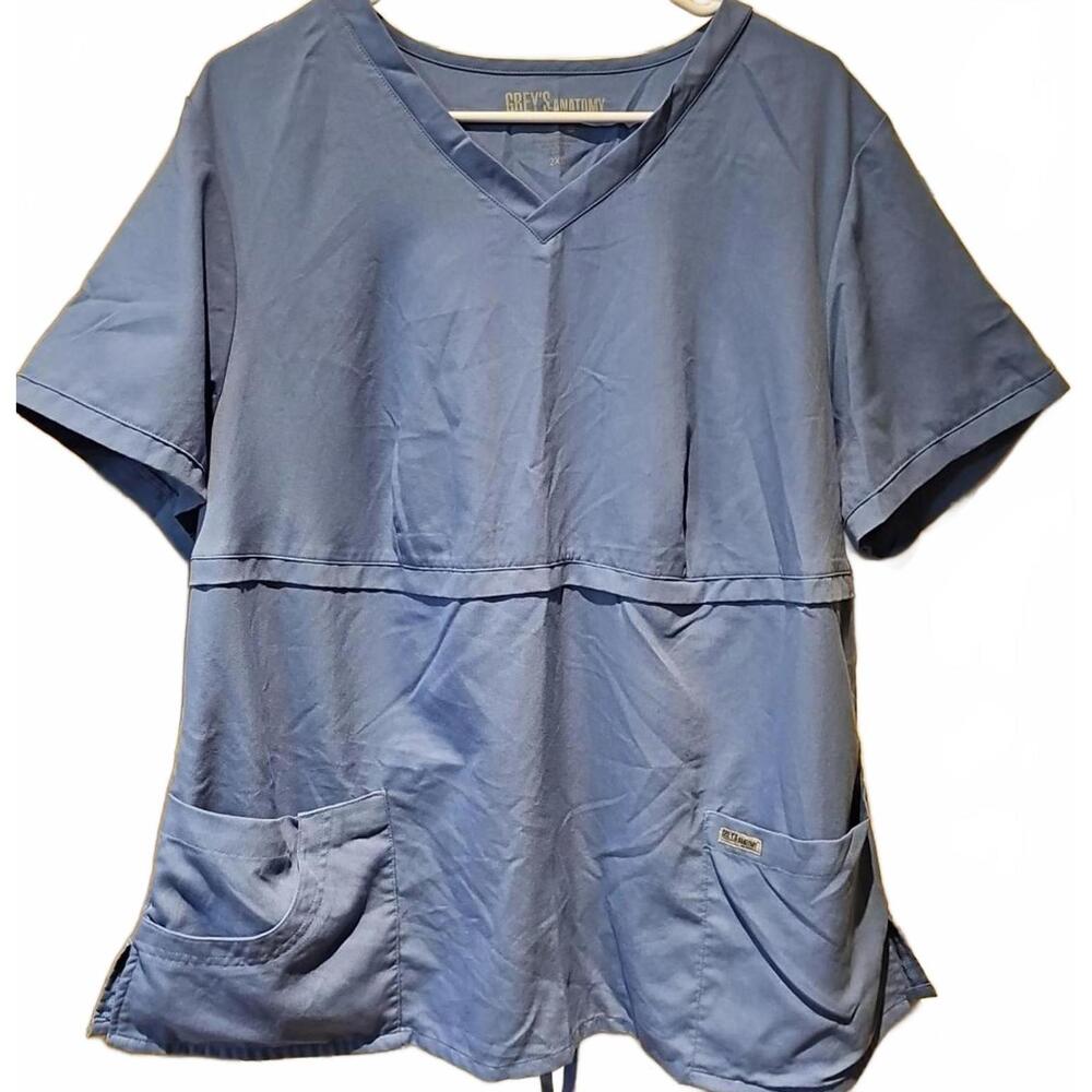 Greys Anatomy Scrub Top 2XL womens Blue With Tie Back